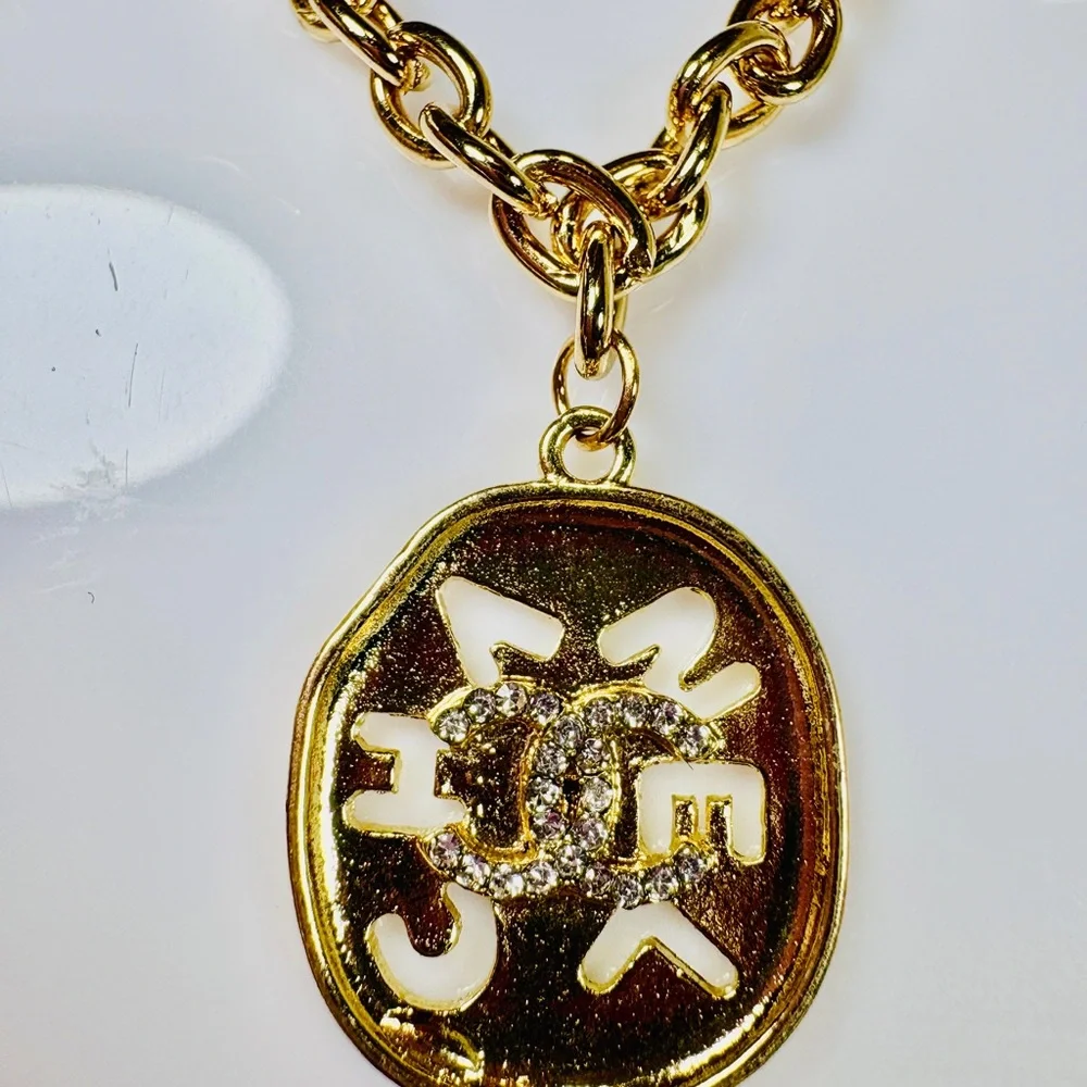A-1FN-4: NECKLACE: Double Gold-Tone Featuring Dazzling Monogram Charms, NWOT